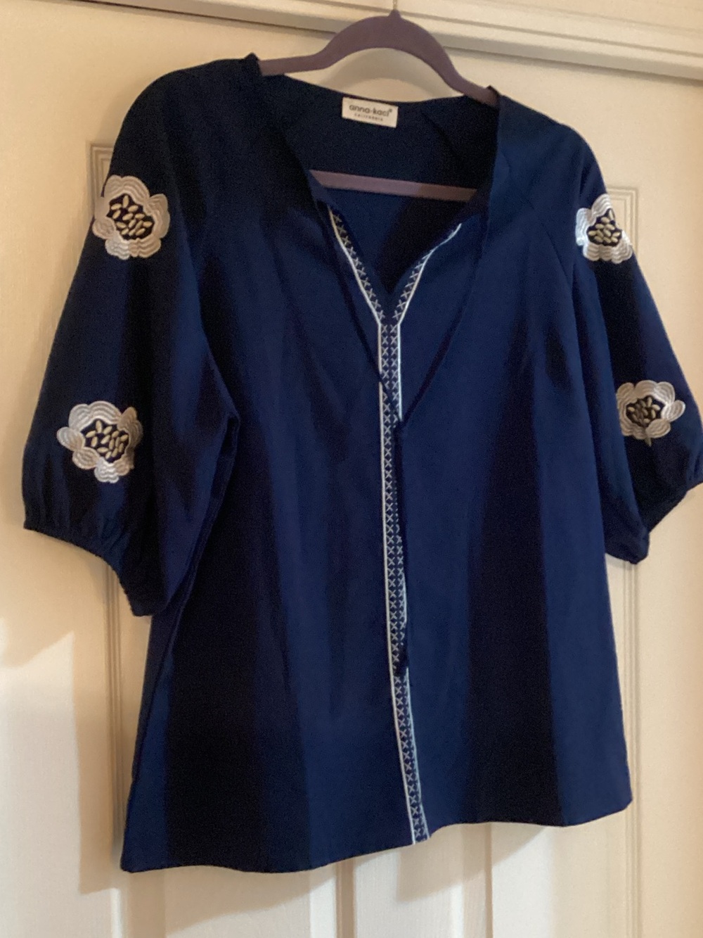 Emma-Kate Navy Embroidered Floral Tunic Top